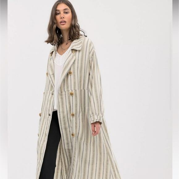 Free People Sweet Melody Stripe Size XS Trench Coat - Picture 1 of 13